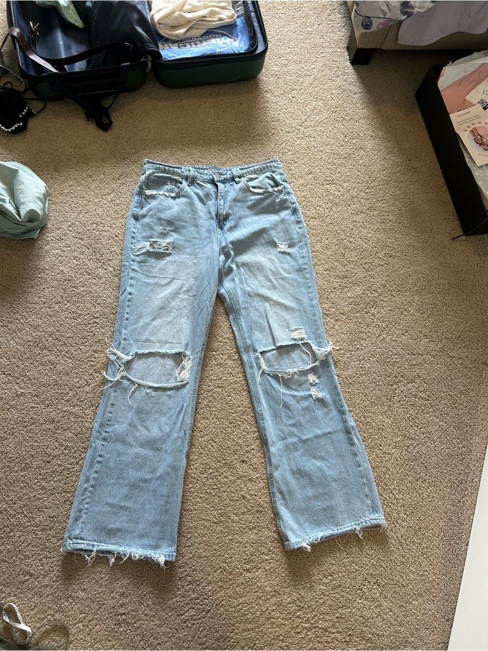 Altar'd State Light Blue Distressed Straight-Leg Jeans